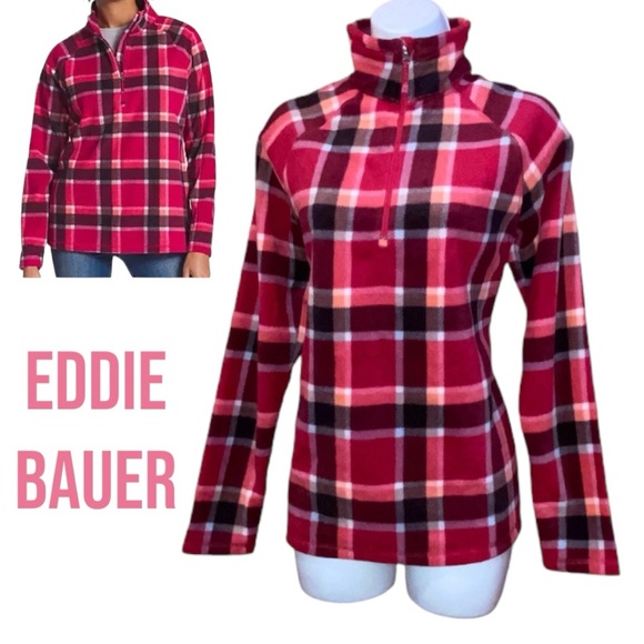 Eddie Bauer Venture Red Plaid 1/4 Zip Plush Pullover Fleece Top - Women’s Small - Picture 12 of 12